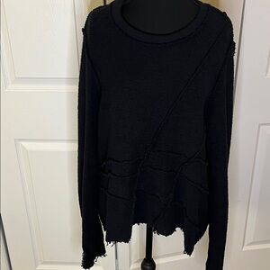 Veronique Miljkovitch Black Distressed Lagenlook Frayed Hem Sweater Med Canada